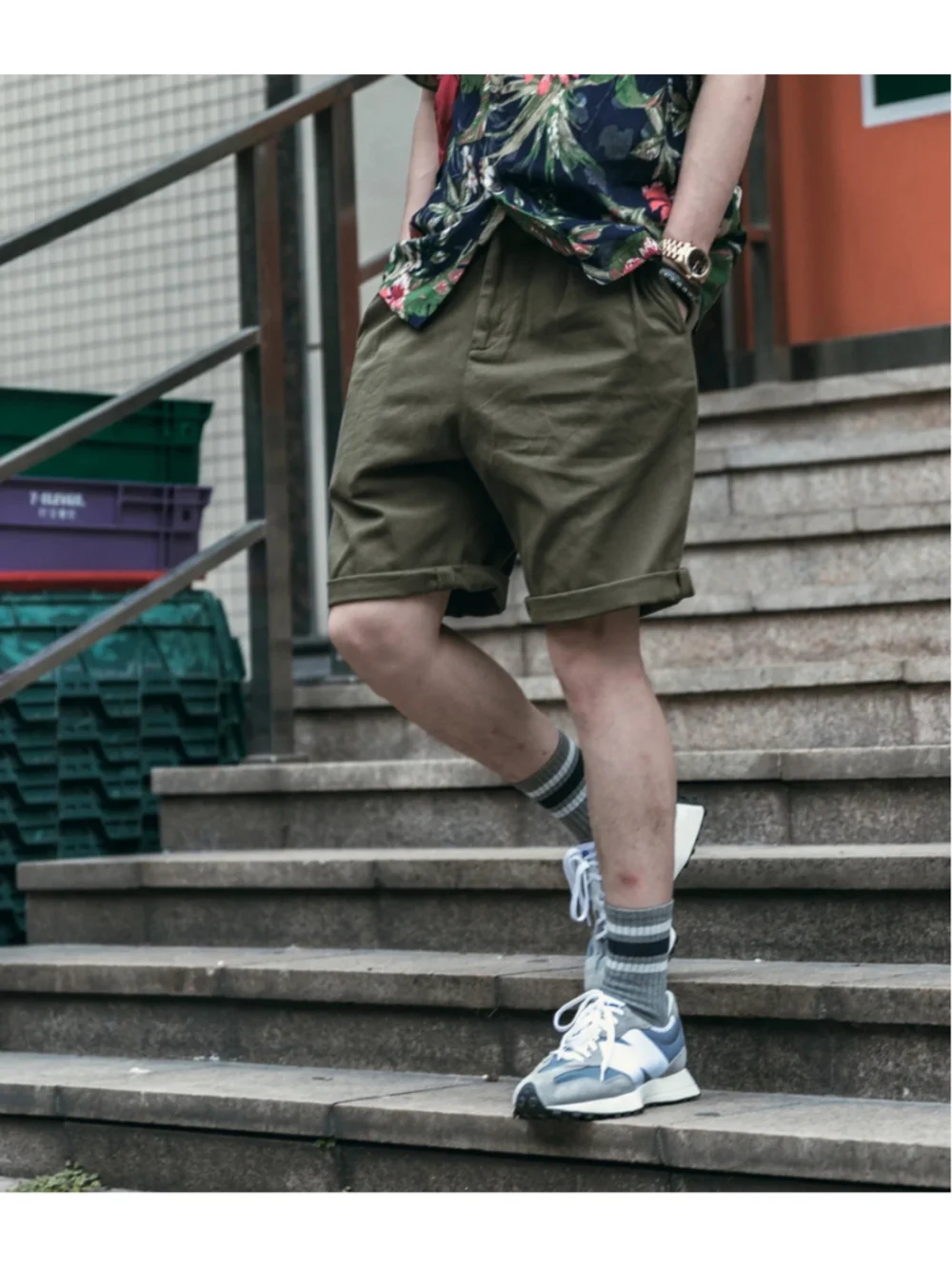 Classic Straight Leg Double Pleated Shorts Olive Non Stock Mfg. Co M 100% Cotton